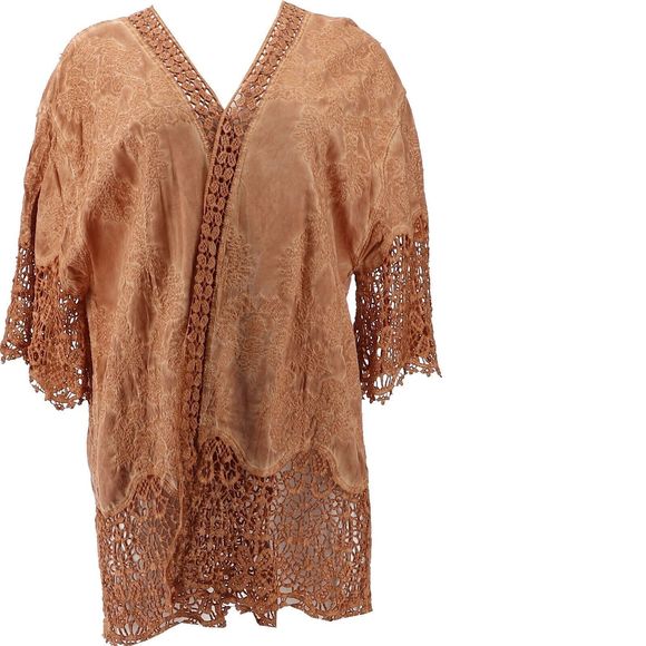 Democracy Tops Democracy Embroidered Crochet Lace Kimono Topper